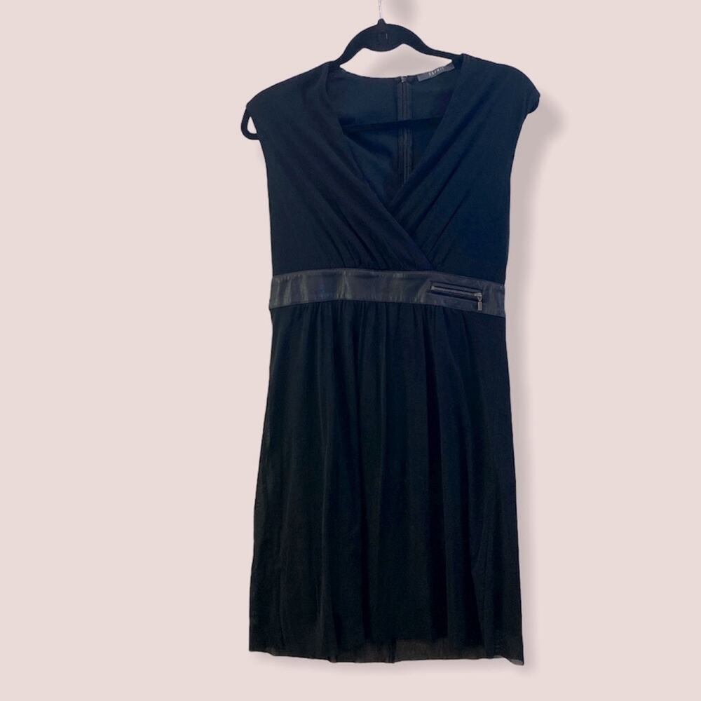 Black Midi Dress Faux Leather Black Belt Large